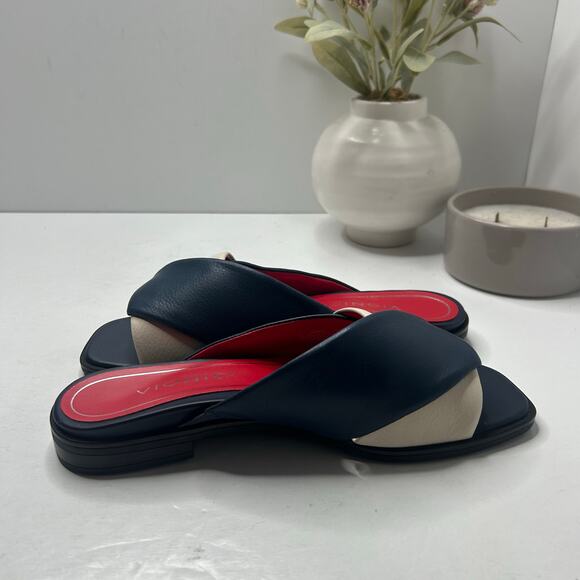 Vionic Poppy Miramar Leather Colorblock Slide Sandal Navy/Cream Women's 6M NWOB - Picture 6 of 9